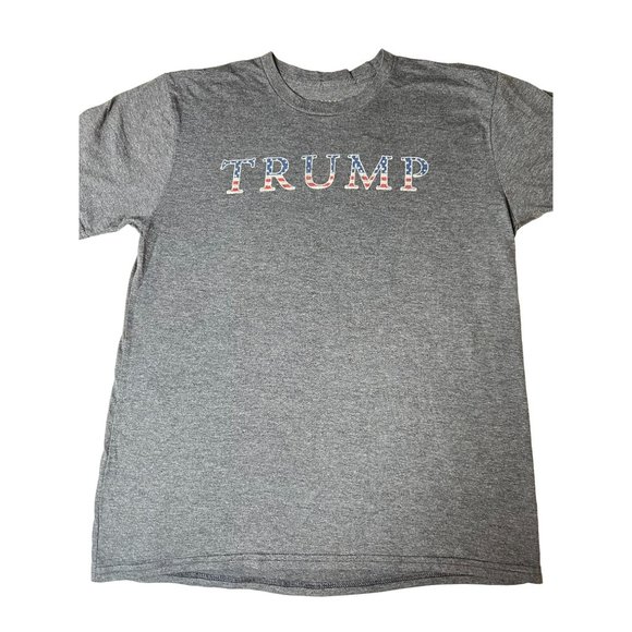 Trump Tee Shirt Short Sleeve Gray Red White Blue Lettering Made in USA Sz M - Picture 3 of 6